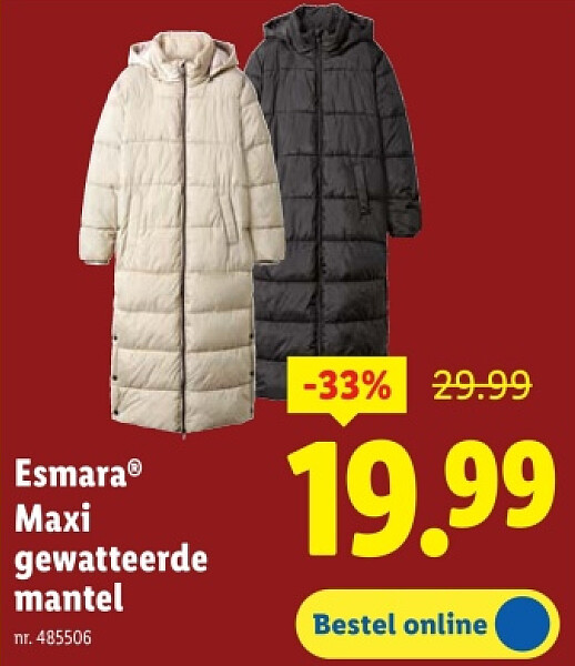 Maxi gewatteerde mantel