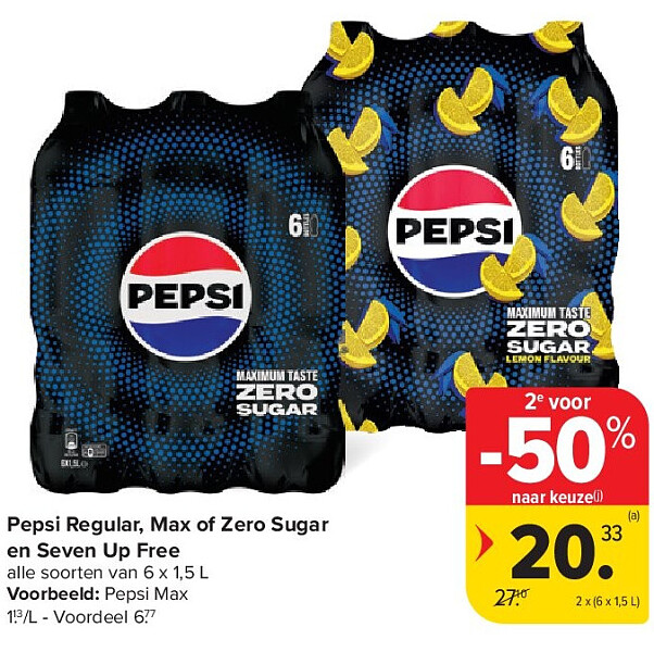 Pepsi Regular, Max of Zero Sugar en Seven Up Free
