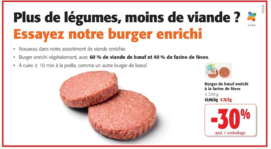 Burger de bœuf enrichi à la farine de fèves