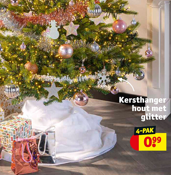 Kersthanger hout met glitter