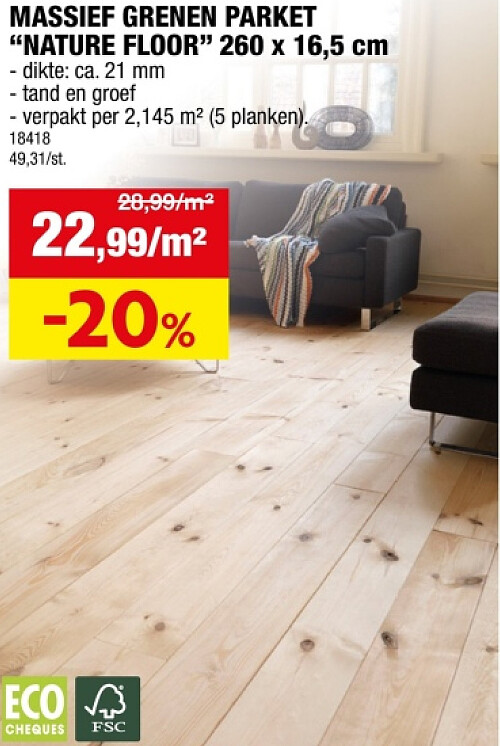 MASSIEF GRENEN PARKET "NATURE FLOOR" 260 x 16,5 cm