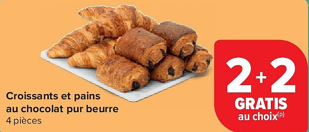 Croissants et pains au chocolat pur beurre 4 pièces
