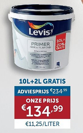LEVIS MUUR & PLAFOND PRIMER 10L+2L GRATIS
