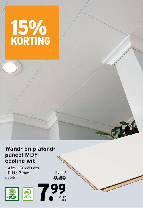 Wand- en plafondpaneel MDF ecoline wit