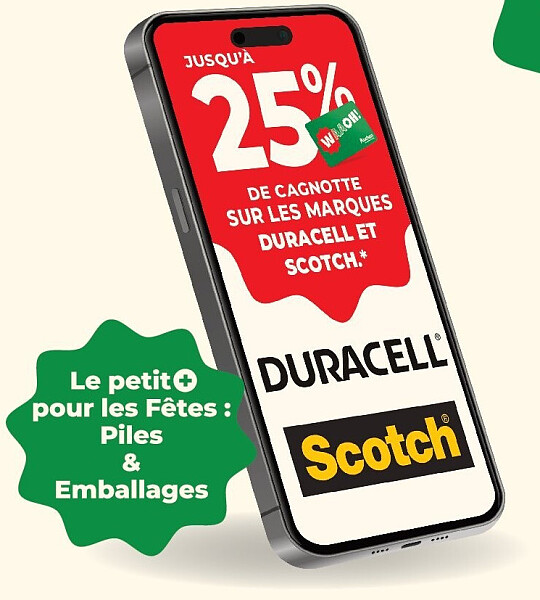 Jusqu’à 25 % de cagnotte sur les marques Duracell et Scotch