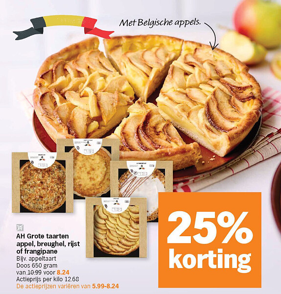 AH Grote taarten appel, breughel, rijst of frangipane