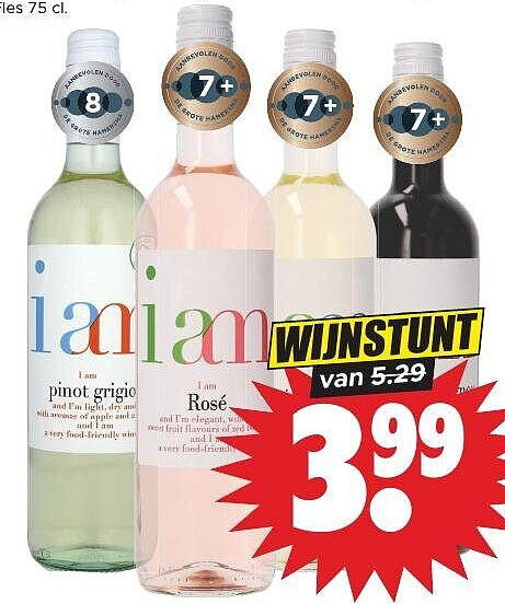 I am wijn Rosé, Pinot Grigio, Sauvignon Blanc, Cabernet Sauvignon