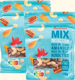 Mix sélection noix de cajou, amandes, noix de pécan, noisettes Auchan 150 g