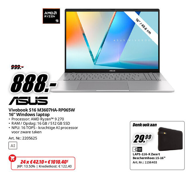 Asus Vivobook S16 M3607HA-RP065W 16” Windows laptop