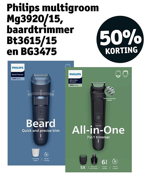 Philips multigroom Mg3920/15, baardtrimmer Bt3615/15 en BG3475