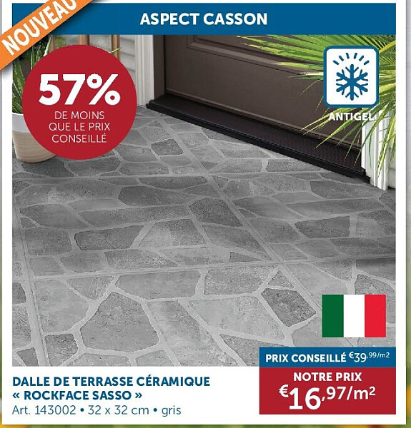 DALLE DE TERRASSE CÉRAMIQUE « ROCKFACE SASSO »