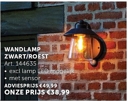 WANDLAMP ZWART/ROEST