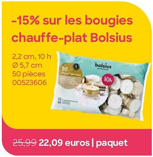 -15% sur les bougies chauffe-plat Bolsius