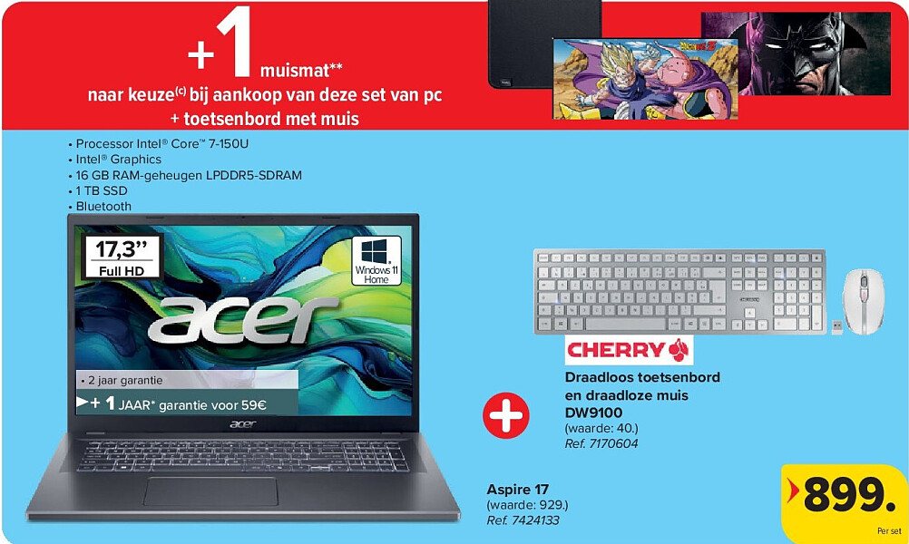 Aspire 17 + Draadloos toetsenbord en draadloze muis DW9100