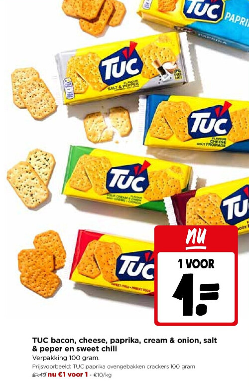 TUC bacon, cheese, paprika, cream & onion, salt & peper en sweet chili