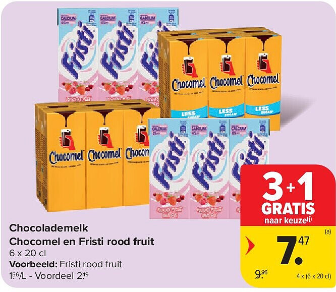 Chocolademelk Chocomel en Fristi rood fruit