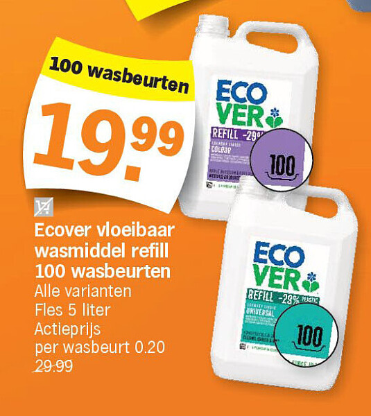 Ecover vloeibaar wasmiddel refill 100 wasbeurten