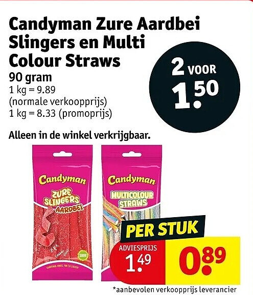 Candyman Zure Aardbei Slingers en Multi Colour Straws