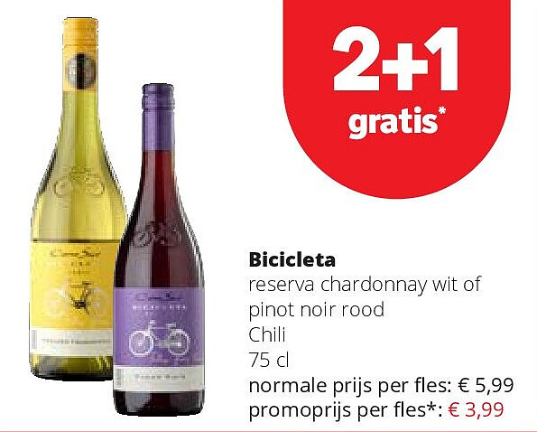 Bicicleta reserva chardonnay wit of pinot noir rood Chili 75 cl