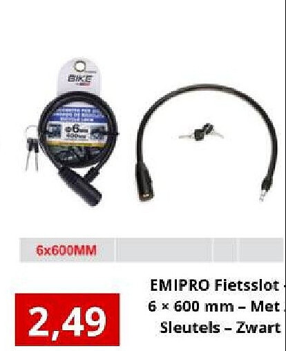 EMIPRO Fietsslot 6 x 600 mm - Met Sleutels - Zwart