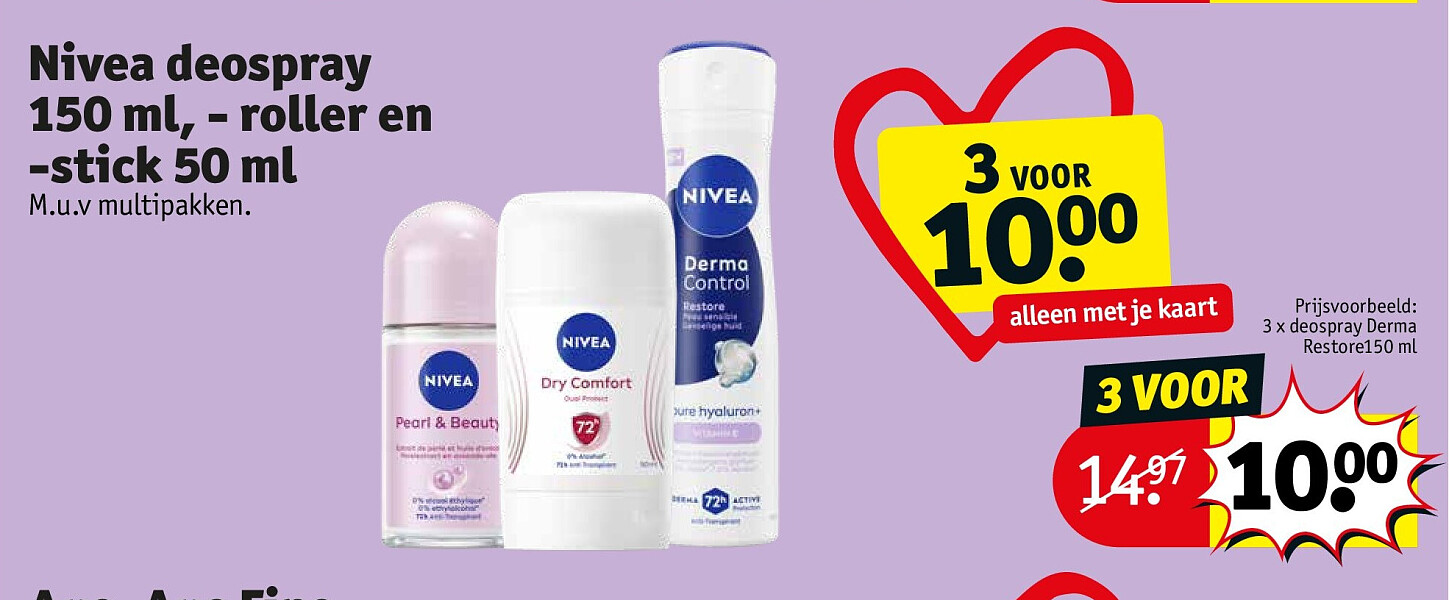 Nivea deospray 150 ml, - roller en -stick 50 ml