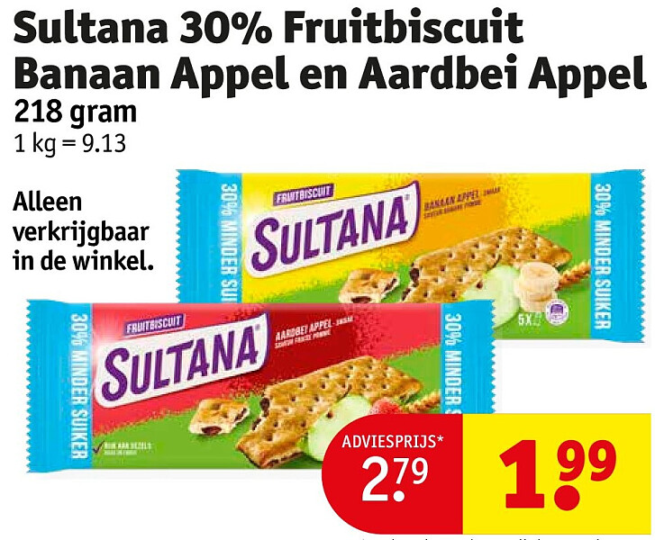 Sultana 30% Fruitbiscuit Banaan Appel en Aardbei Appel