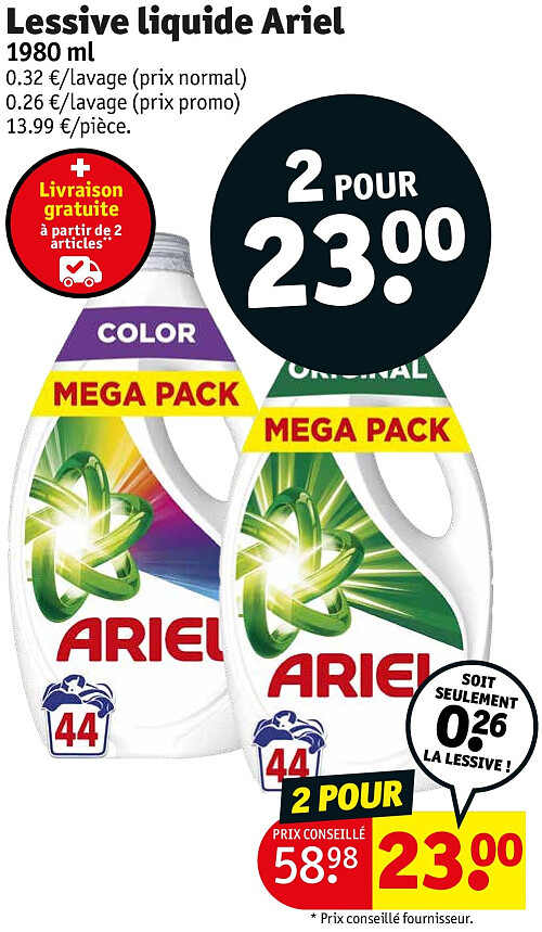 Lessive liquide Ariel 1980 ml 2 POUR