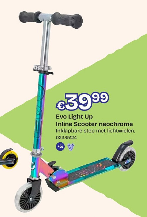 Evo Light Up Inline Scooter neochrome Inklapbare step met lichtwielen.