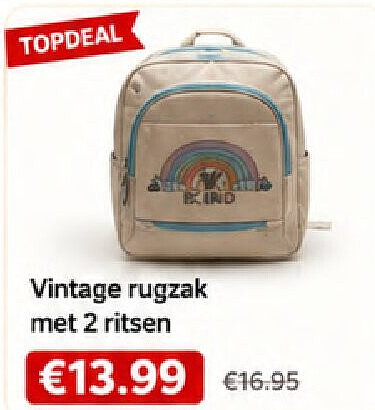 Vintage rugzak met 2 ritsen