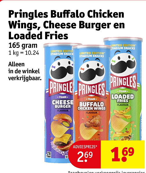 Pringles Buffalo Chicken Wings, Cheese Burger en Loaded Fries