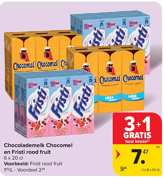Chocolademelk Chocomel en Fristi rood fruit