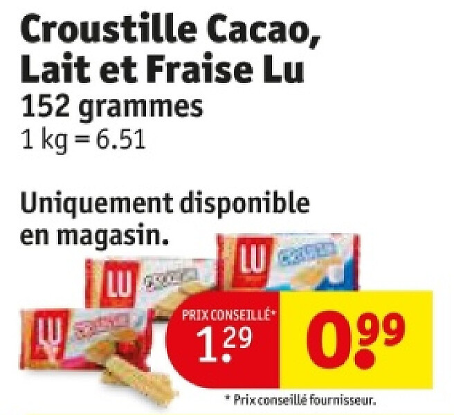 Croustille Cacao, Lait et Fraise Lu 152 grammes
