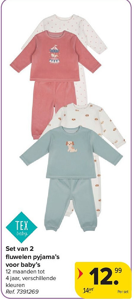 Set van 2 fl uwelen pyjama’s voor baby’s