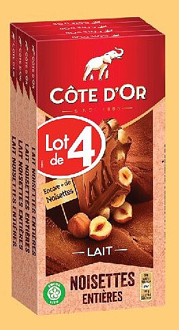 Tablette chocolat lait noisettes Côte d'Or 180 g x 4