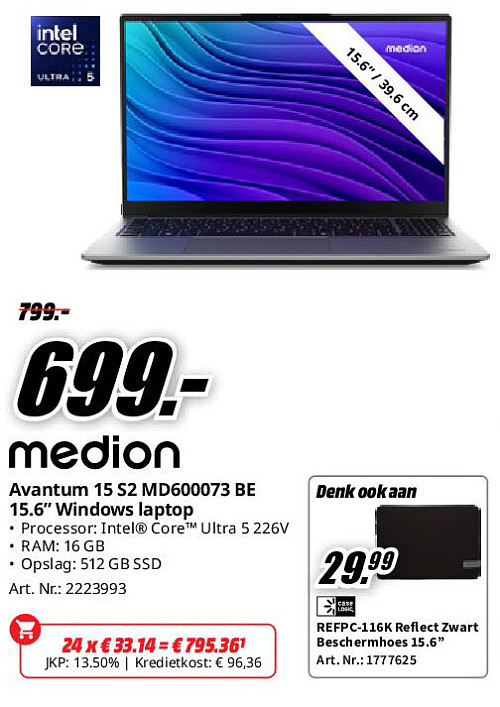 Medion Avantum 15 S2 MD600073 BE 15.6” Windows laptop