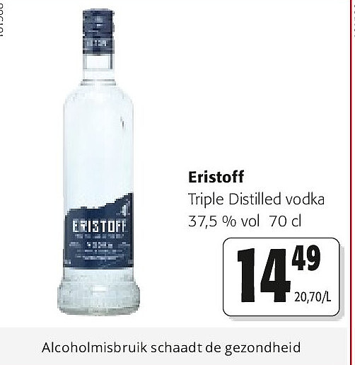 Eristoff Triple Distilled vodka 37,5 % vol 70 cl