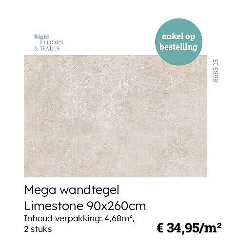 Mega wandtegel Limestone 90x260cm Inhoud verpakking: 4,68m², 2 stuks