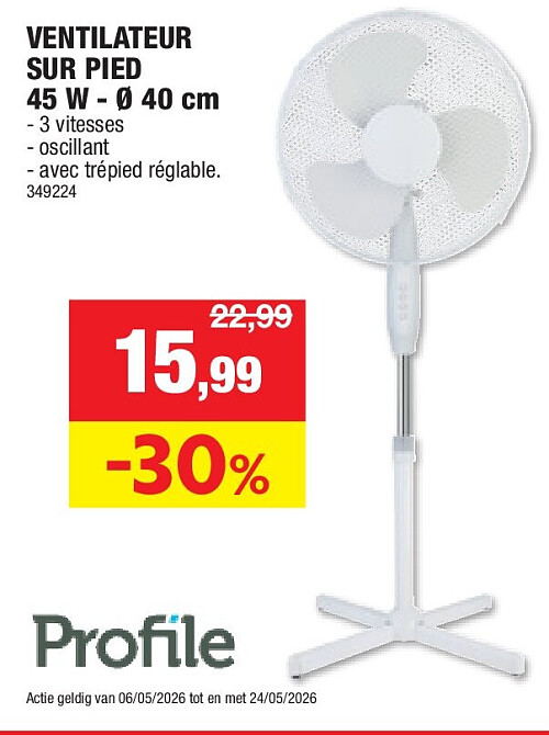 VENTILATEUR SUR PIED 45 W - Ø 40 cm