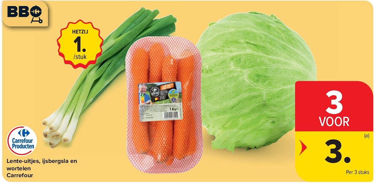 Lente-uitjes, ijsbergsla en wortelen Carrefour