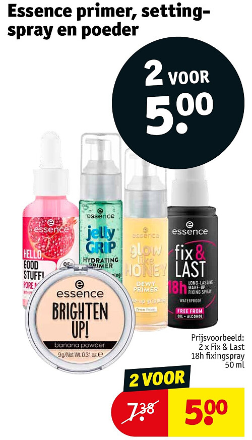 Essence primer, settingspray en poeder