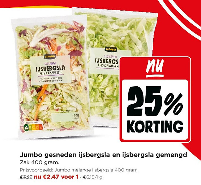 Jumbo gesneden ijsbergsla en ijsbergsla gemengd