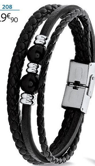 Bracelet acier et pierres synthétiques noires - 21 cm