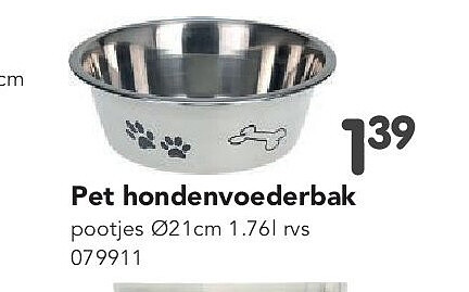 Pet hondenvoederbak pootjes Ø21cm 1.76l rvs 079911