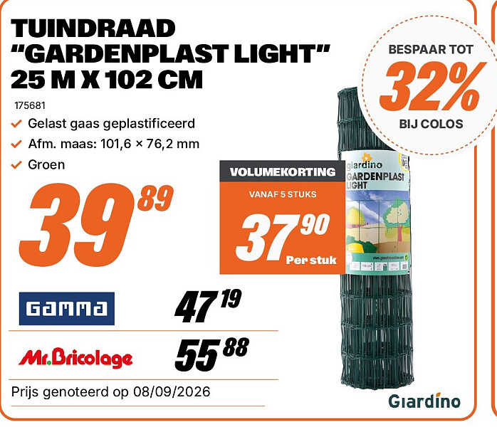 TUINDRAAD “GARDENPLAST LIGHT” 25 M X 102 CM