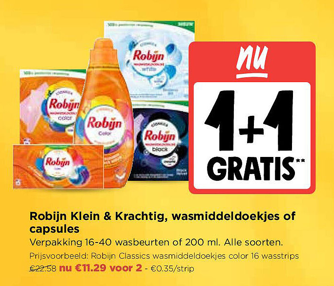 Robijn Klein & Krachtig, wasmiddeldoekjes of capsules