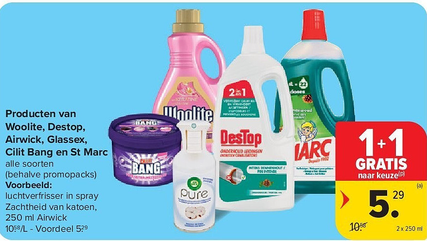 Producten van Woolite, Destop, Airwick, Glassex, Cilit Bang en St Marc