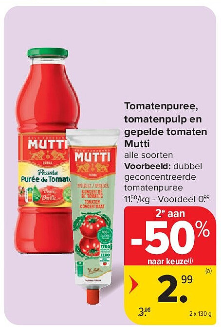 Tomatenpuree, tomatenpulp en gepelde tomaten Mutti