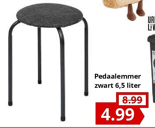 Pedaalemmer zwart 6,5 liter