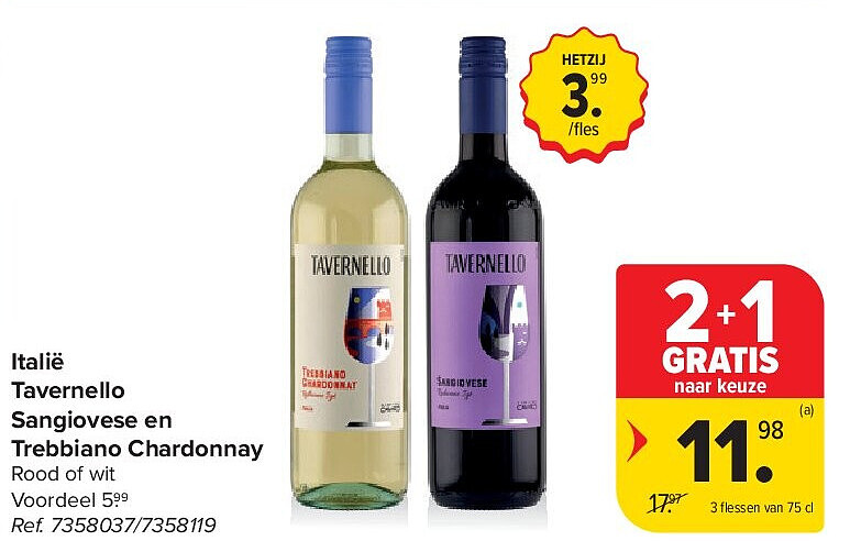 Italië Tavernello Sangiovese en Trebbiano Chardonnay