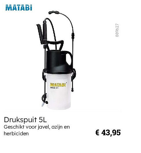 Drukspuit 5L Geschikt voor javel, azijn en herbiciden